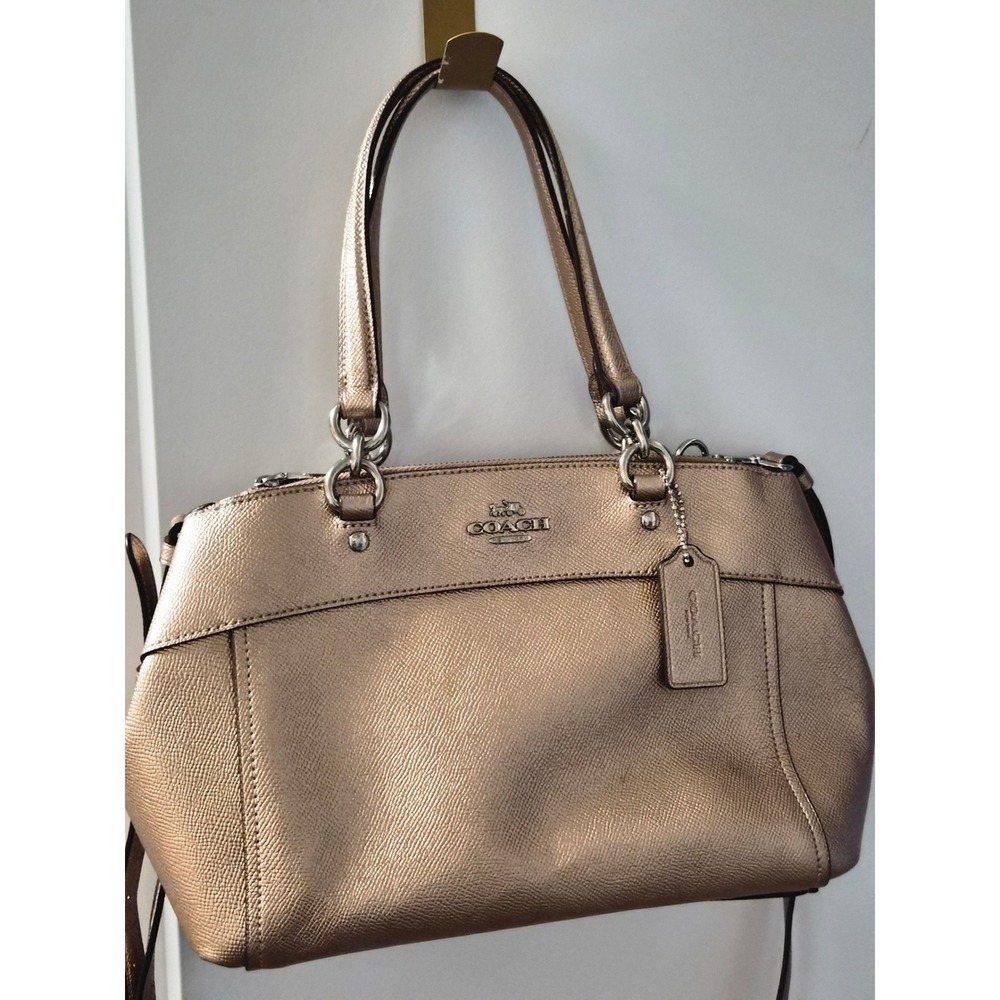 Coach Metallic Champagne Gold Crossgrain Leather Satchel Crossbody Bag